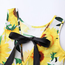 Kids Dresses For Girls Summer Sunflower Dress Sleeveless Flower Print Bow Decor Backless Princess Dress Casual Beach Dress Girls A Dress White 90