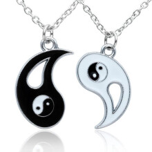 Women Men Yin Yang Necklace Pendant - Taoism Tai Trigram Valentine's Day Gift (Silver)