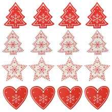 16PCS Mixed DIY White&Red Tree/Heart/Star Wooden Ornaments For Christmas Party Xmas Tree Ornaments Kids Decorations Gifts