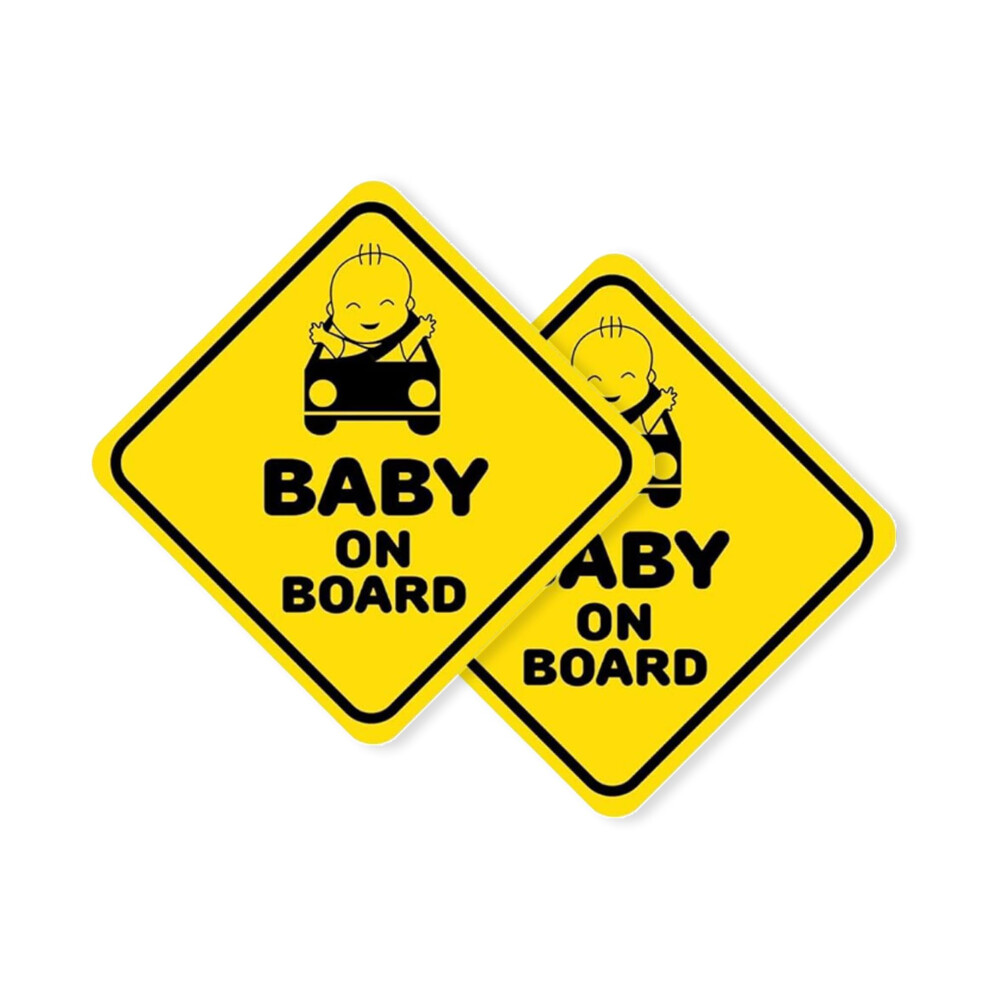 Autodomy Baby On Board Sign For Car 2 Units | Baby On Board Sticker For Car Guaranteed Visibility | Car Stickers Sign 10X10 Cm ( External Yellow 5051226065118