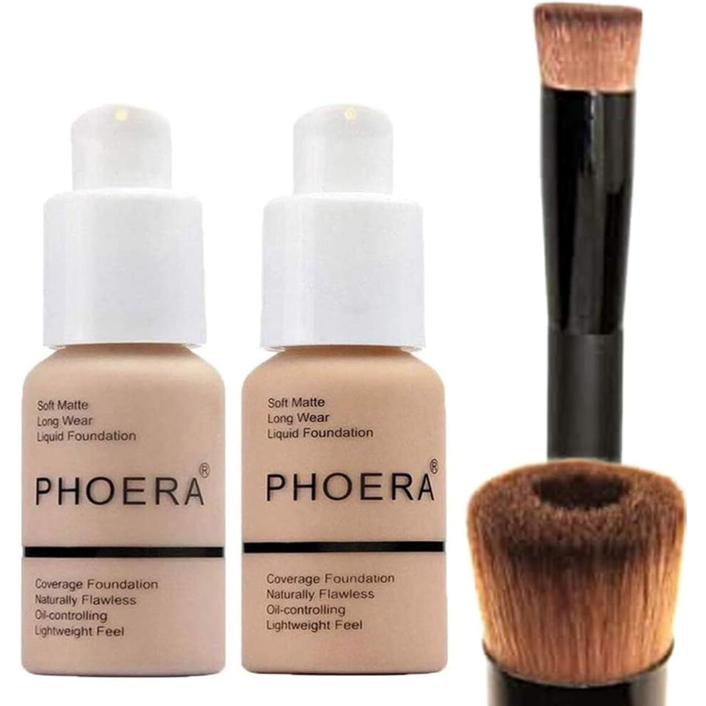Glamza Beige Phoera Foundation 102 And 104 Full Coverage Foundation, Full Coverage Flawless New 30Ml 24Hr Matte Oil Control (Buff #104)(Nude #102) +