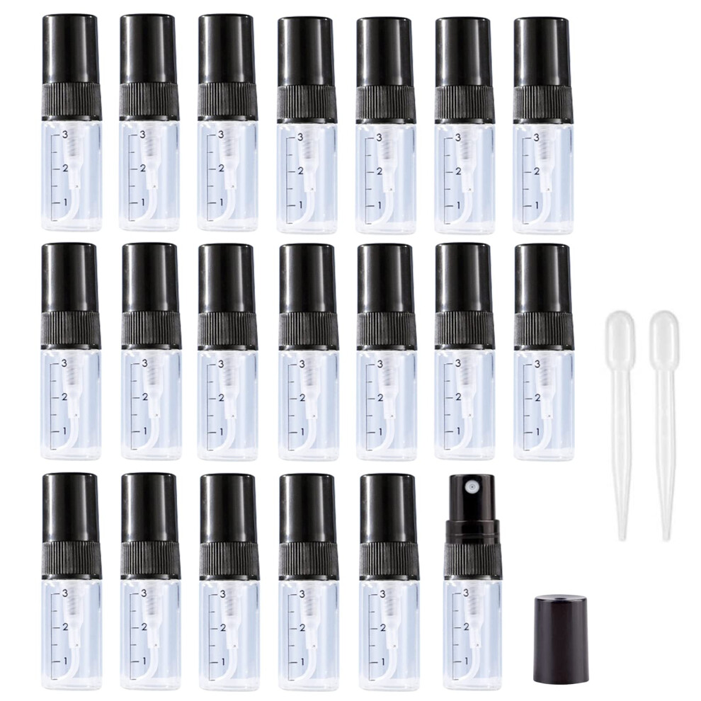 Apstaqeoo Black 20Pcs, 3Ml Empty Glass Spray Bottles With Scale - Clear Mini Sample Perfume Atomizer Vial Travel Bottles Set With Fine Mist Sprayer &