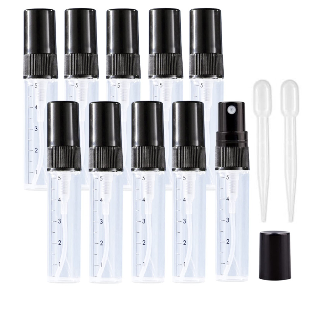 Apstaqeoo Black 10Pcs, 5Ml Empty Glass Spray Bottles With Scale - Clear Mini Sample Perfume Atomizer Vial Travel Bottles Set With Fine Mist Sprayer &