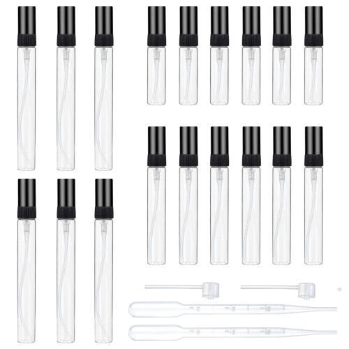 GOTRUST 22PCS Mini Glass Perfume Bottles, 3ml 5ml 10ml Transparent Makeup Atomizer Sprayer, Portable Refillable Sample Bottle, Fine Mist Atomiser for