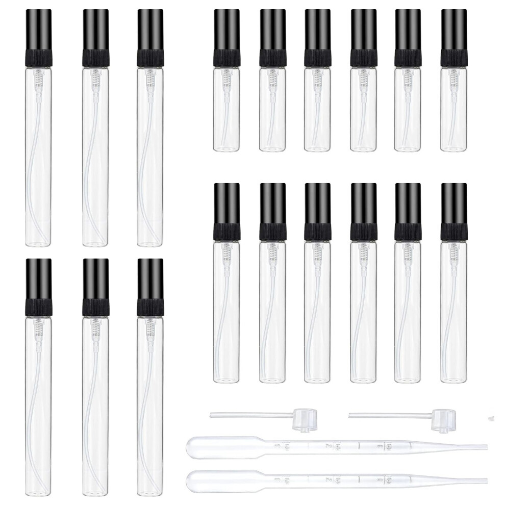 Gotrust 22Pcs Mini Glass Perfume Bottles, 3Ml 5Ml 10Ml Transparent Makeup Atomizer Sprayer, Portable Refillable Sample Bottle, Fine Mist Atomiser For
