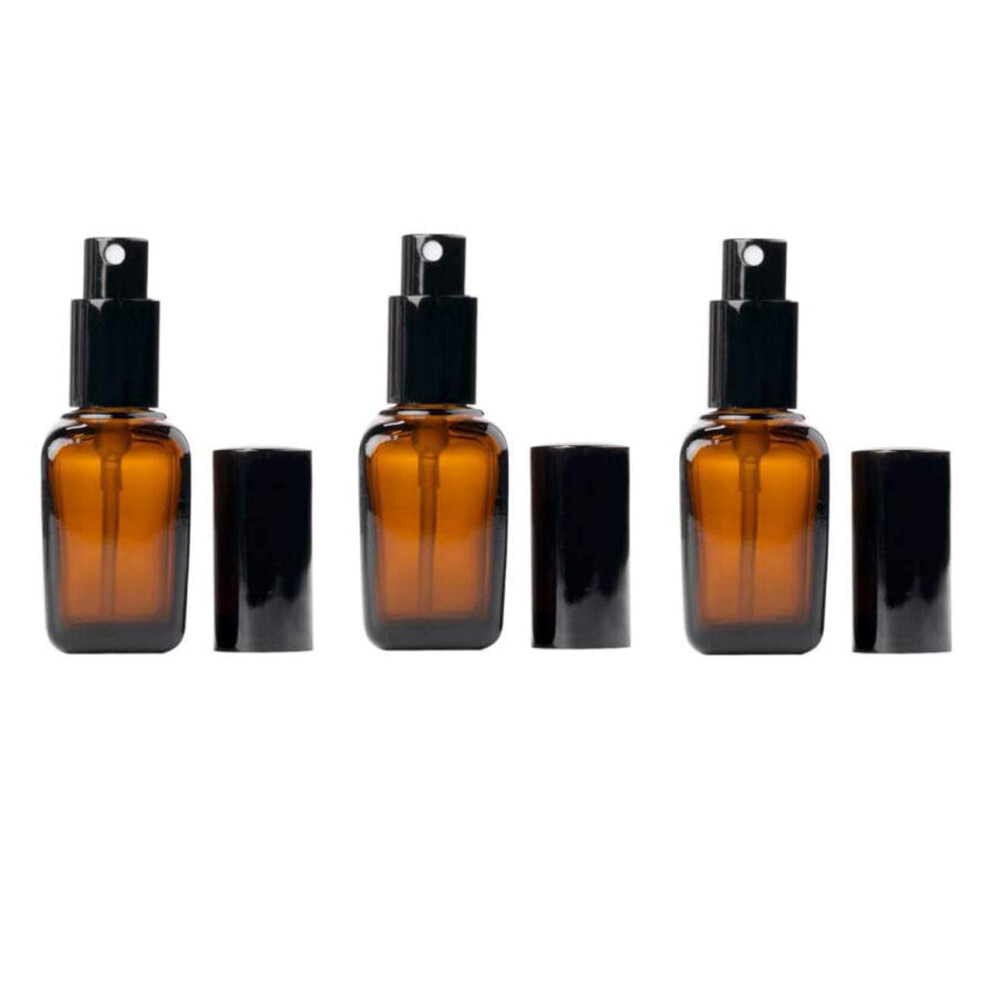 Ericotry 3Pcs 30Ml Empty Refillable Square Amber Glass Spray Bottles For Cosmetic Perfume Storage With Fine Mist Sprayers And Anti-Dust Cap For