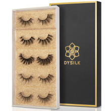 DYSILK Wispy Fluffy False Eyelashes 5 Pairs ? 6D Faux Mink Lashes Natural Look Strip Lashes Soft Reusable Up to 15 Wears Lightweight Lash Pack
