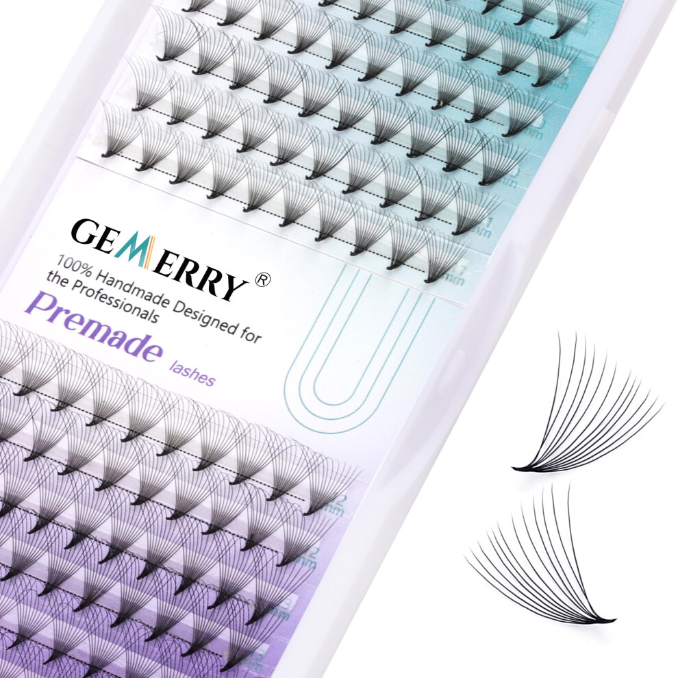 Gemerry Pre Made Fan Eyelash Extensions 12D Fans 0.07Mm D Curl 8-14Mm Mix 12D Cluster Eyelash Extension Premade Fans Volume Russian Individual Lashes Cluster