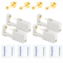 Kuesn 4 Pack Self Ear Piercing Gun Earring,Disposable Piercing Kit No Pain Easy Use Ear Piercing Gun Kit Tool with Stud and With Alcohol Pad (Gold)