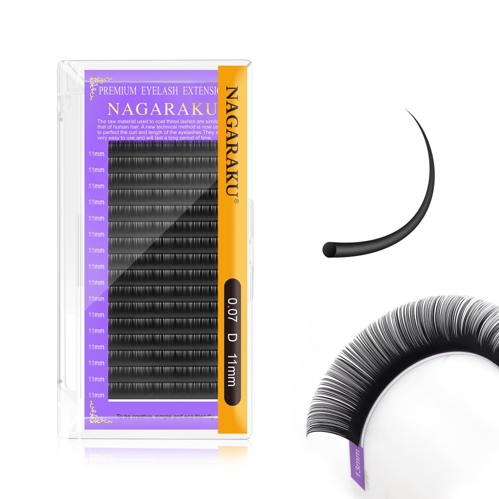 Nagaraku Extension Eyelash Supplies Classic 1:1 Lashes Individual Volume Lash Extensions Soft Single Eyelashes Natural Semi Permanent Eyelashes Matte