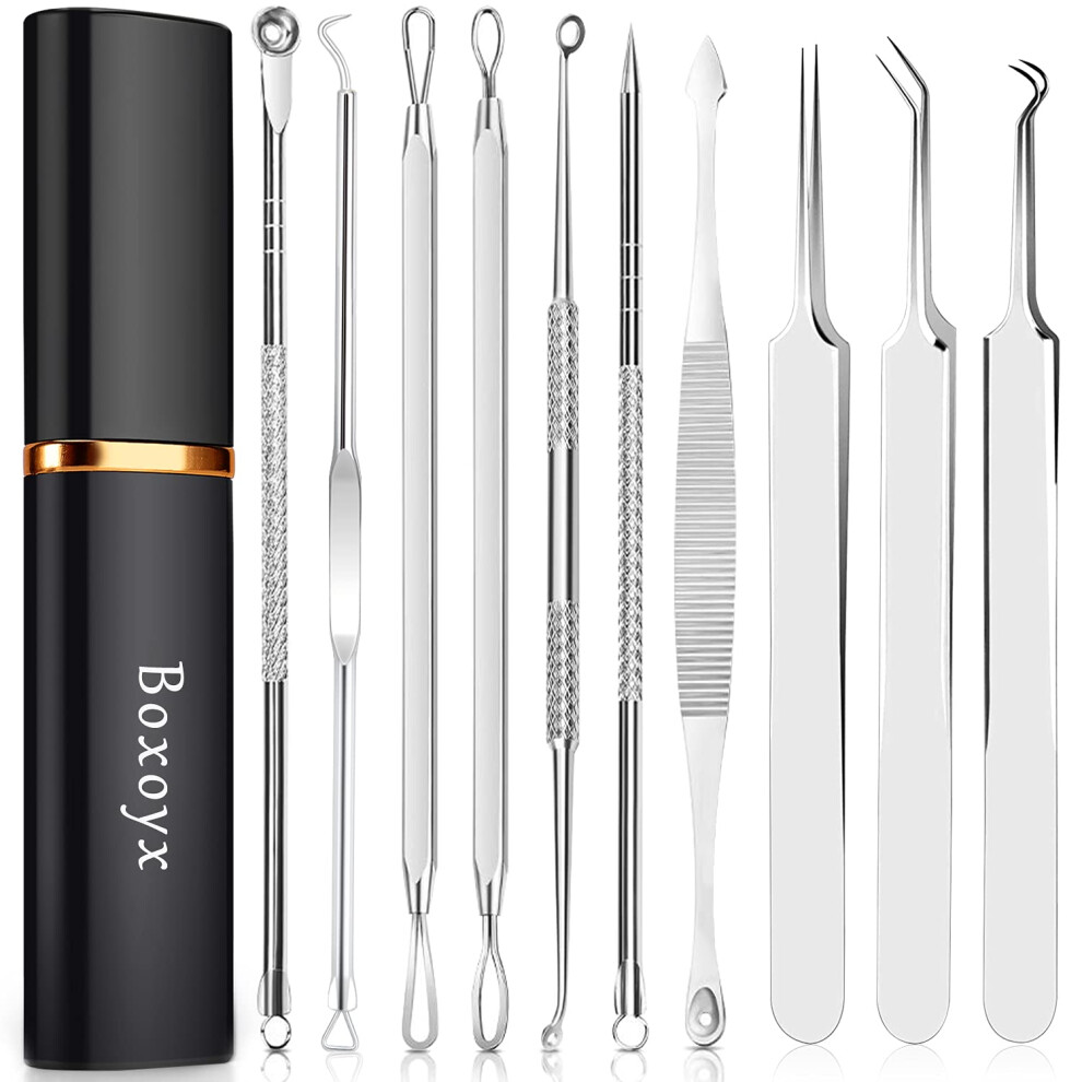 Boxoyx Blackhead Remover Pimple Popping Tool Kit, 10Pcs Professional Pimple Comedone Extractor Popper Tool Acne Removal Kit-Treatment For Pimple,