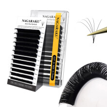 NAGARAKU Auto Fan Lash 2 Layers Volume Eyelash Extensions 0.07mm D Curl 10mm Length Lash Roots with Glue Anime/Mang Styles Easy Fan Eyelash