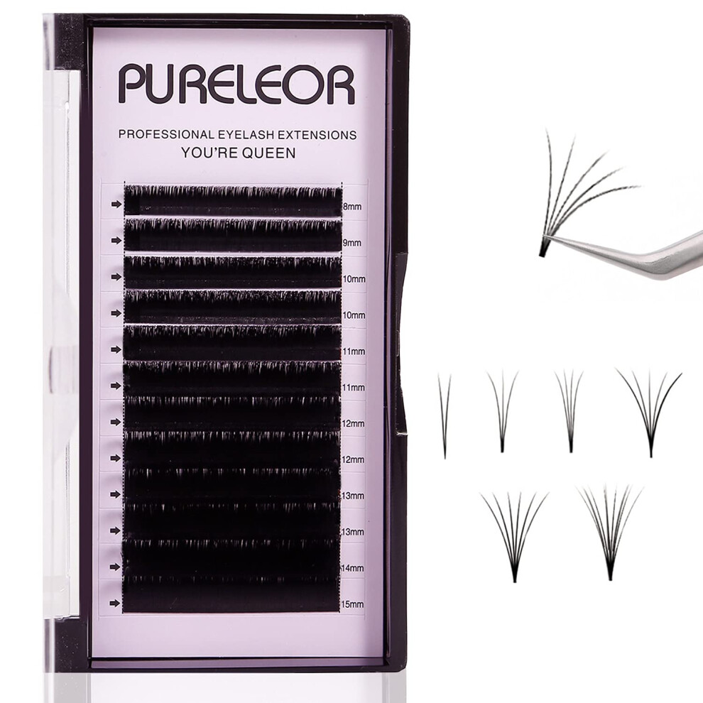 Pureleor Easy Fan Lashes 0.10 C Curl Single Tray 9Mm 2D-20D Volume Eyelash Extensions Easy Fanning Russian Lashes Individual Lash Extension?0.10C-9Mm)