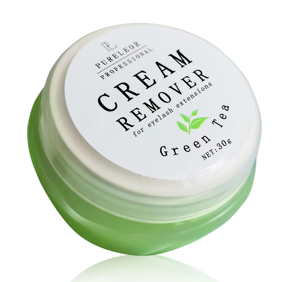 Pureleor Cream/Green Eyelash Extensions Remover 30G Type,Low Irritation Fast Action Lash Extension Adhesive Remover For Sensitive Eyes( Tea)