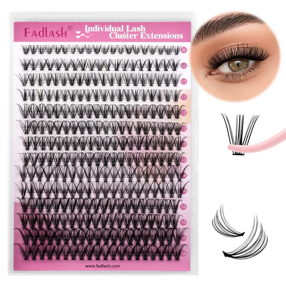 Fadlash 200Pcs 0.07Mm D Curl 8-16Mm 20D Mixed Trays Cluster Lashes Diy Eyelash Extensions