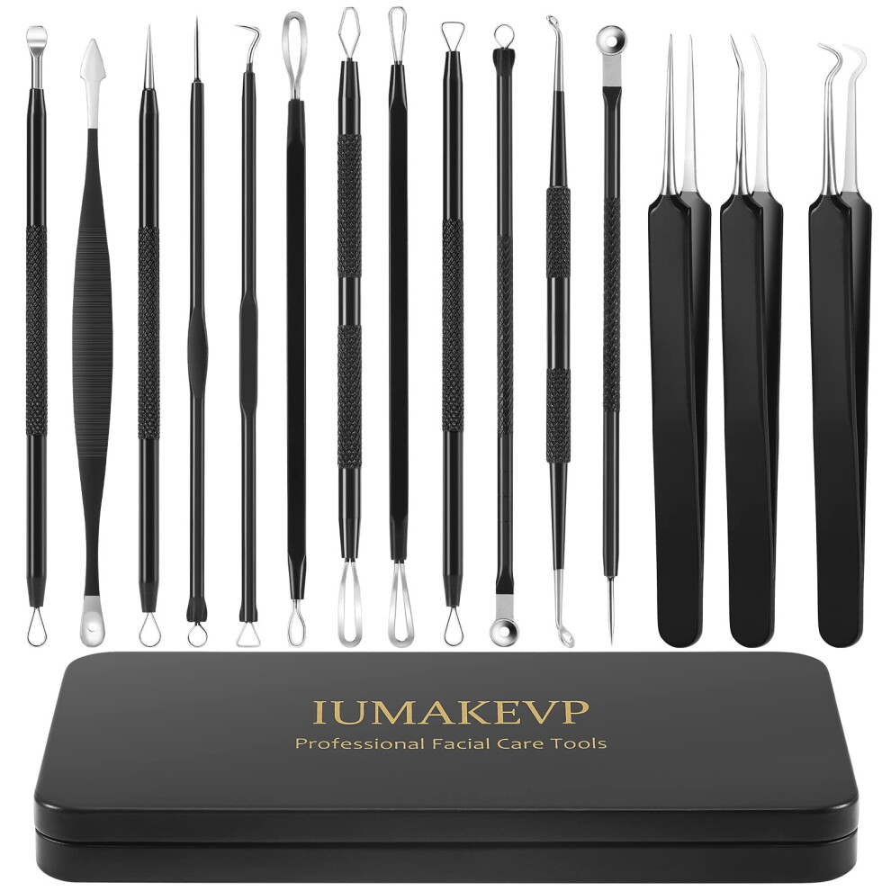 Iumakevp Blackhead Remover Tool Kit, 15 Pcs Professional Stainless Steel Pimple Popper Comedone Extractor Tools For Removing Pimples, Blackheads, Zit