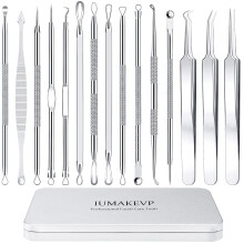 Blackhead Remover Tool Kit, IUMAKEVP 15 PCS Professional Stainless Steel Pimple Popper Comedone Extractor Tools for Removing Pimple, Blackheads, Zit