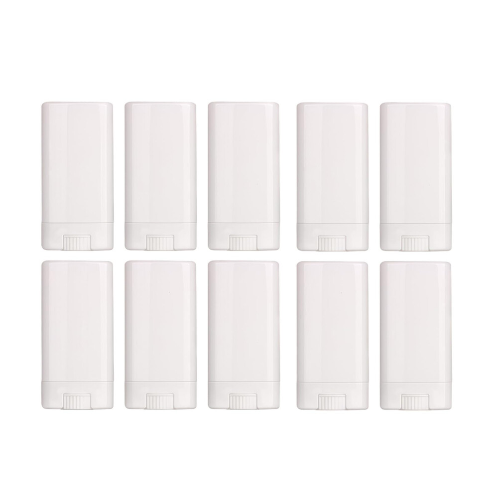 Quupy 10 Pcs Empty Flat White Oval Deodorant Containers Diy Lip Balm Tubes Plastic Lipstick Refills 15Ml 15Gram Twist-Up Tubes With Lids