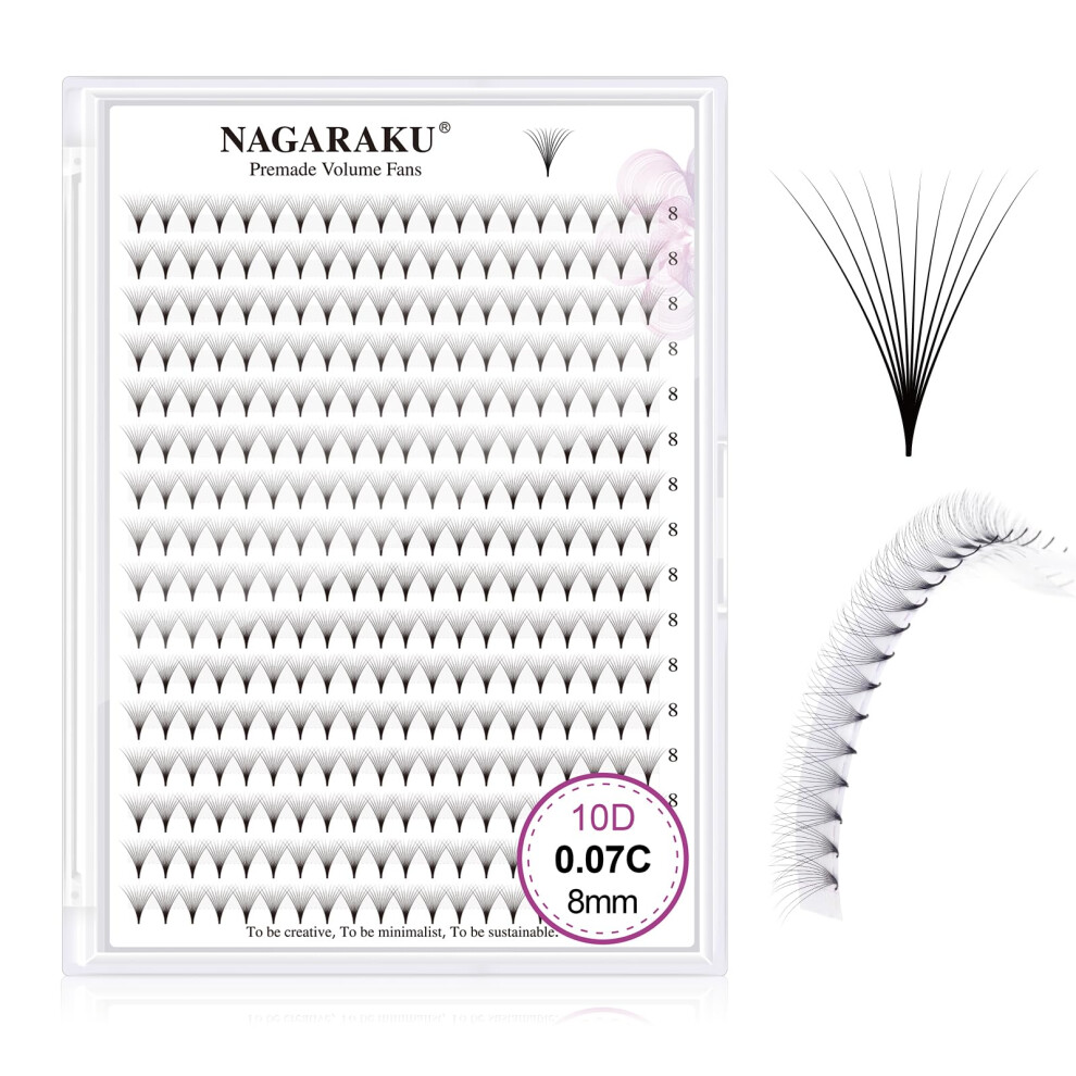 Nagaraku Eyelash Extensions 320 Clusters Premade Fans Russian Volume Long Stem Premade Fans Thin Pointy Base Natural Pre Fanned Fluffy False Eyelash