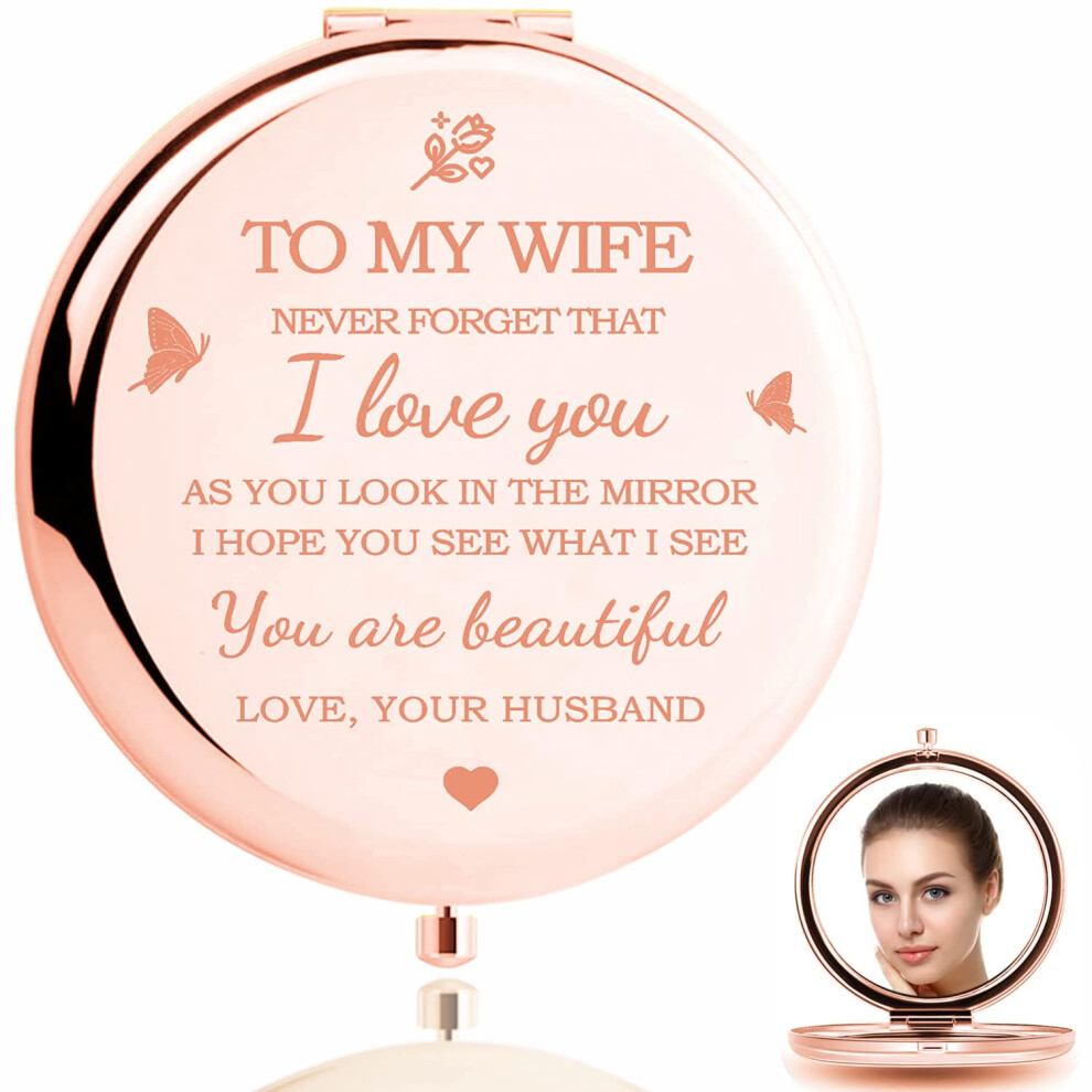 Hzj-Aigo Gold Gifts For Wife-I Love You Wife Gift Compact Mirror-Romantic Gift For Her Birthday,Wedding Anniversary,Valentines Day,Christmas (Rose )