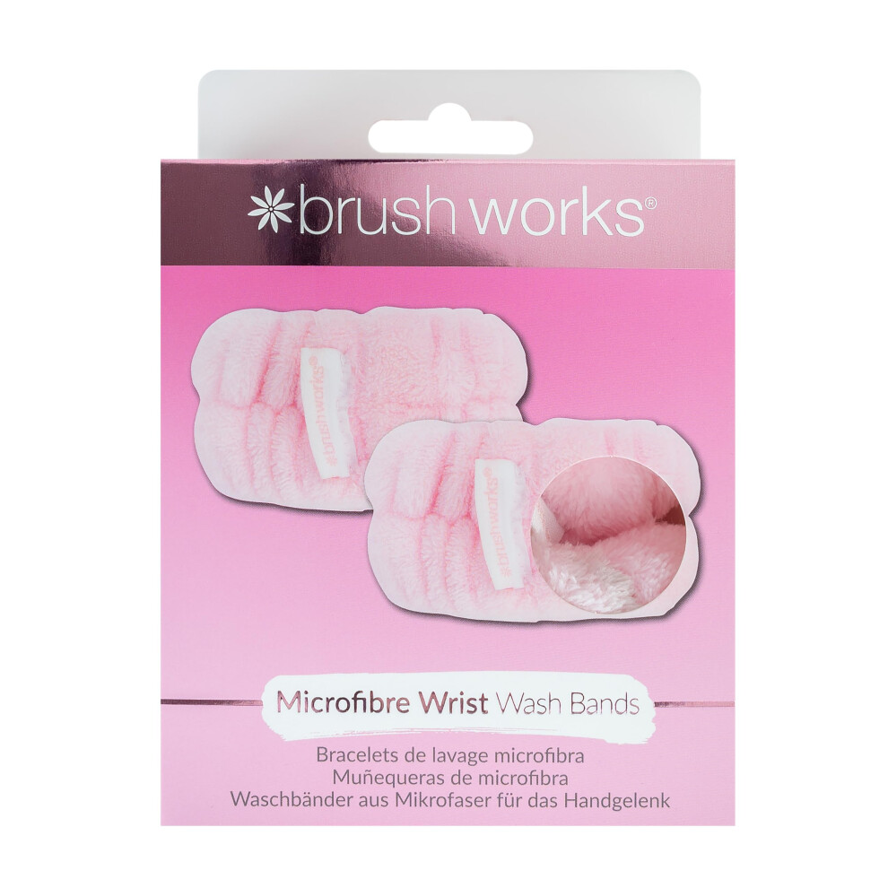 Brushworks Microfibre Wrist Wash Bands (Pink) ? Reusable, Soft & Absorbent Face Washing Wristbands For Mess-Free Skincare Routine 5051225922672