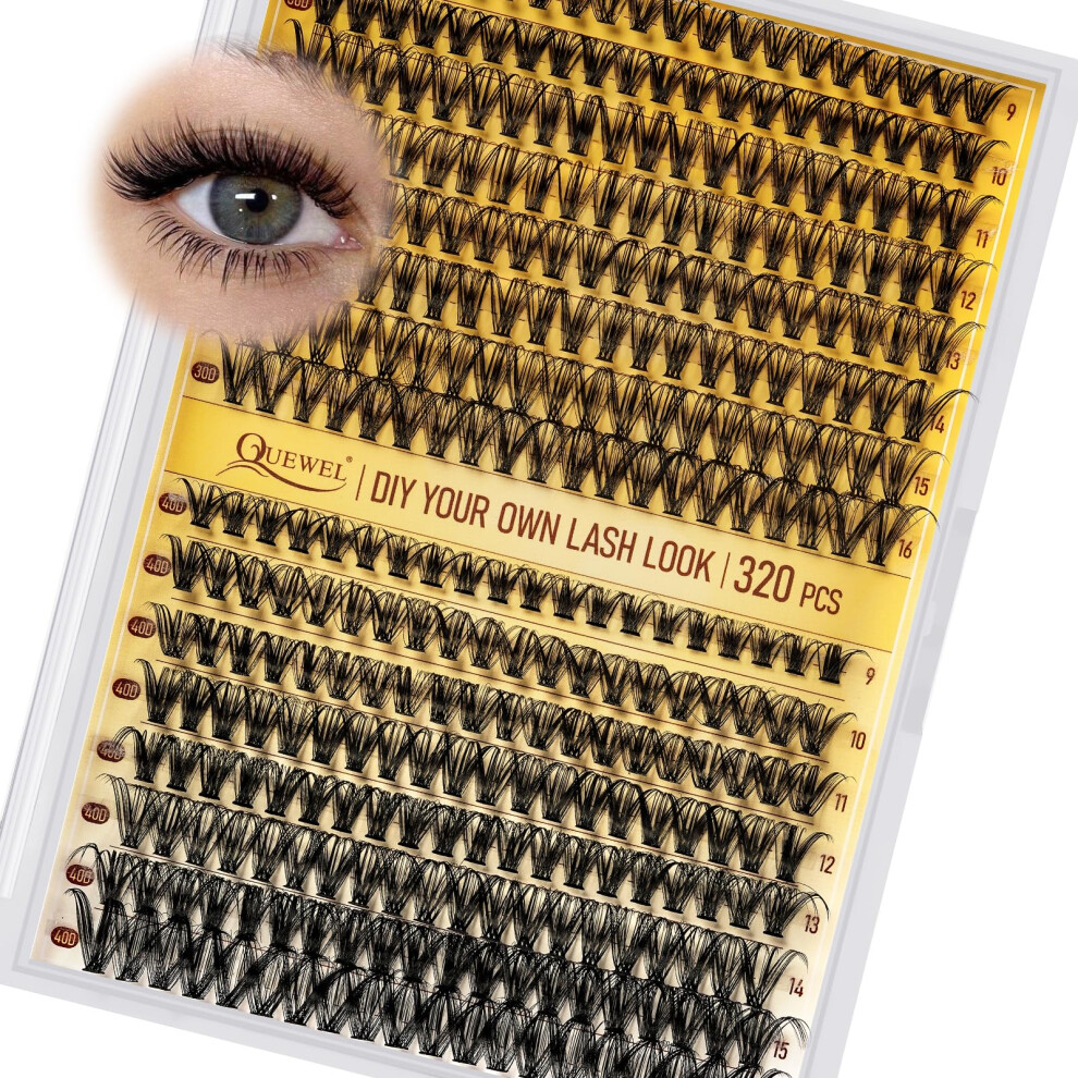 Quewel 320Pcs Individual Lashes Cluster Lashes 30D+40D C Curl Mix9-16Mm Individual Lash Extension Lash Clusters Diy Eyelash Extensions For Home Use
