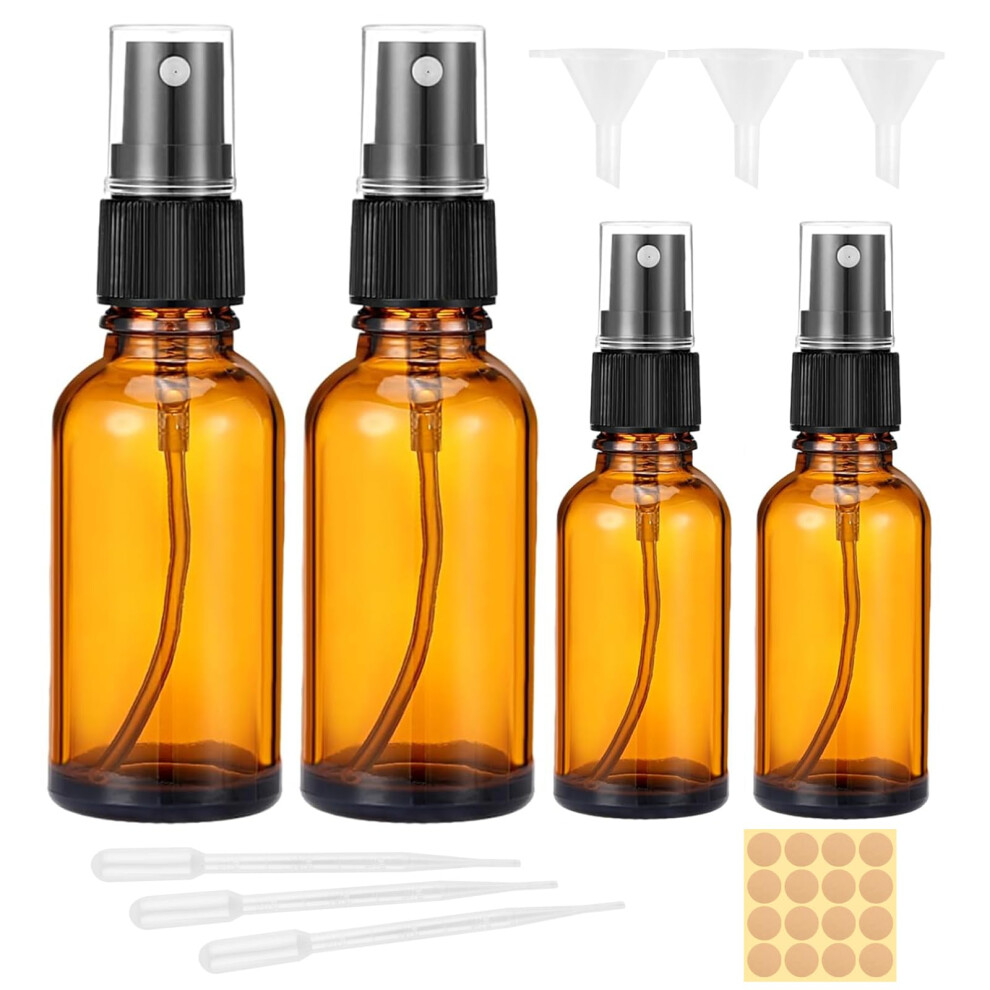 Ailvor Amber Glass Spray Bottle, Empty Small Spray Bottle,Refillable Fine Mist Spray Bottle With Dropper, Funnels, Label For Cleaning, Aromatherapy,