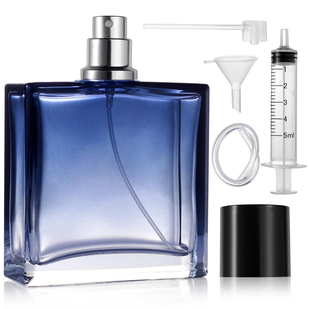 Nadinsta Blue 100Ml Empty Glass Perfume Atomiser, Refillable Gradient Perfume Travel Bottle, Portable Travel Perfume Glass Spray Bottle With Funnel