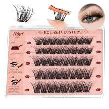 Higu clace Pre-glued-Eyelashes Volume Look, Self -Adhesive-Cluster Mix10-16mm, Pre Glued Cluster Lashes Natural, Reuseble No Glue Press On Lashes Easy