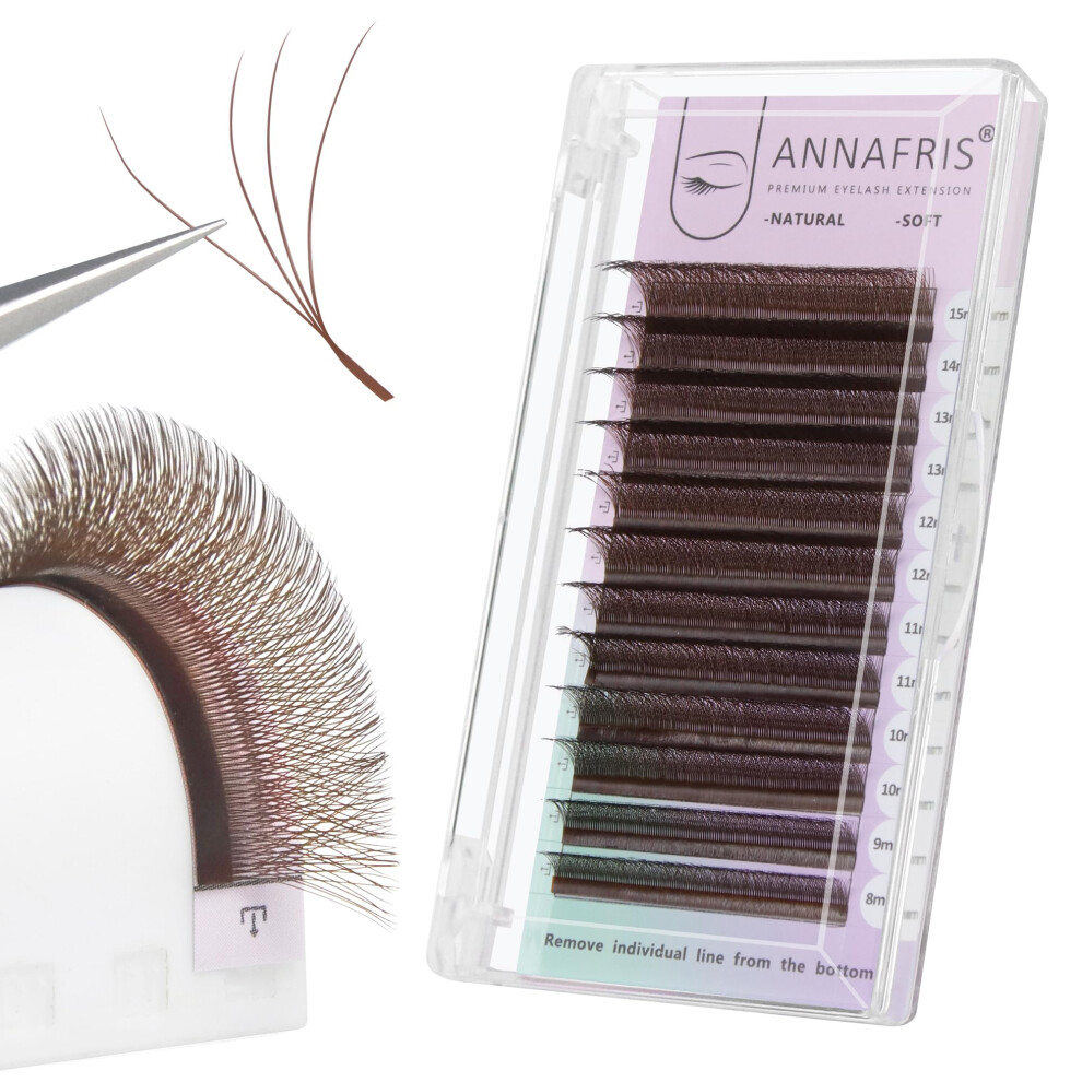 Annafris Brown Lash Extension 4D W 0.07 Lu Curl 9-13Mm Premade Fan Lash Volume Eyelash Soft Faux Mink False Lashes(4Dw,0.07Lu,,9-13Mm)