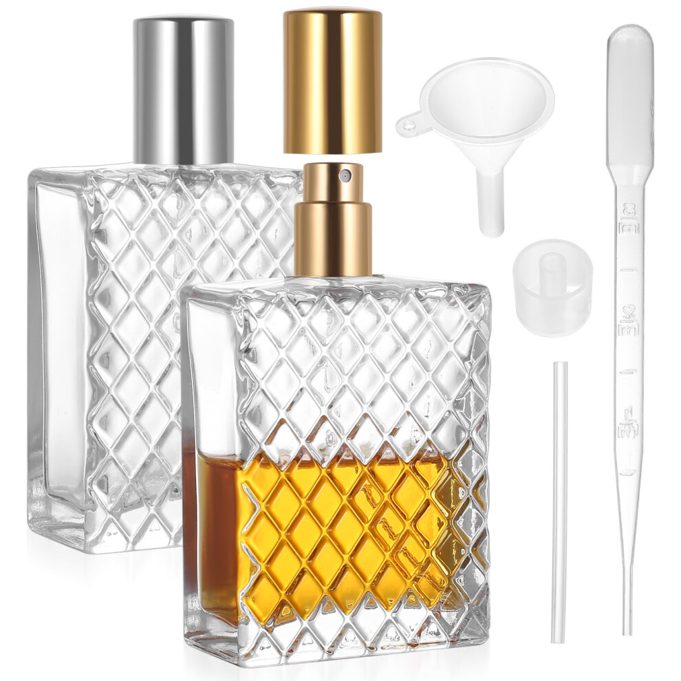 Biemian 2 Pcs Glass Perfume Atomisers Refillable, 100Ml Empty Clear Travel Refillable Perfume Bottle, Portable Atomiser Spray Bottles For Women Men