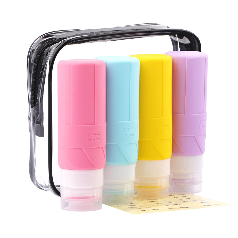 Fadvan 100Ml Silicone Travel Bottle For Toiletries,Travel Bottles For Toiletries,4 Pack Leak Proof Refillable Squeezable Containers For For Shampoos,