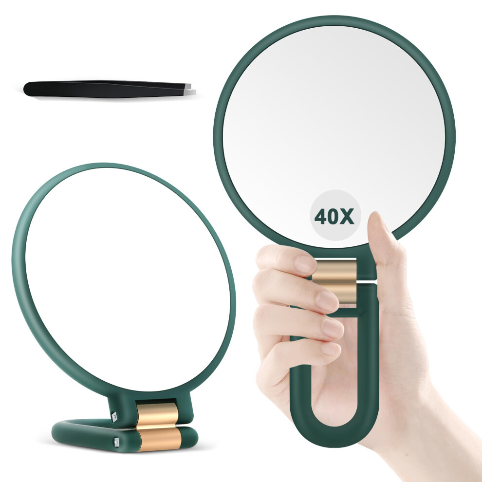Miyadiva 40X Magnifying Mirror, Hand Mirror For Makeup, Double Sided With 40X/1X Magnification, Travel Essential, Portable Foldable For Desktop And
