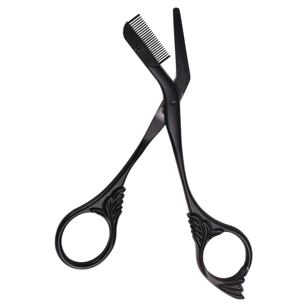 Goktvai Unisex Black Eyebrow Scissors With Comb, Metal Brow Shaper Non-Slip Precision Trimmer Professional Grooming Scissors For Women Men (Black)