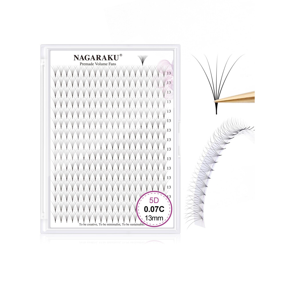 Nagaraku Eyelash Extensions 320 Clusters Premade Fans Russian Volume Long Stem Premade Fans Thin Pointy Base Natural Pre Fanned Fluffy False Eyelash