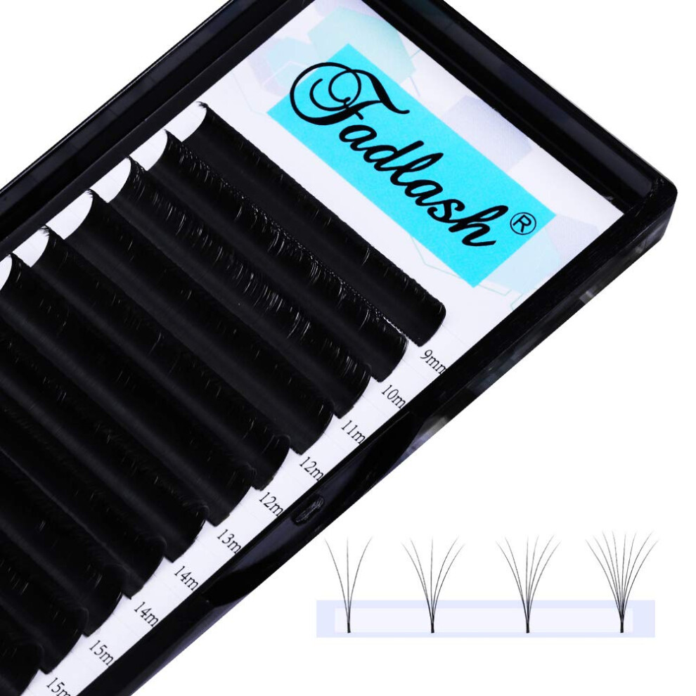 Fadlash Easy Fan Russian Lashes 0.07 D Curl 9-16Mm Mixed Tray Withstand 90? Volume 3D 5D 6D-20D Self Fanning (0.07-D-Mix 9-16)
