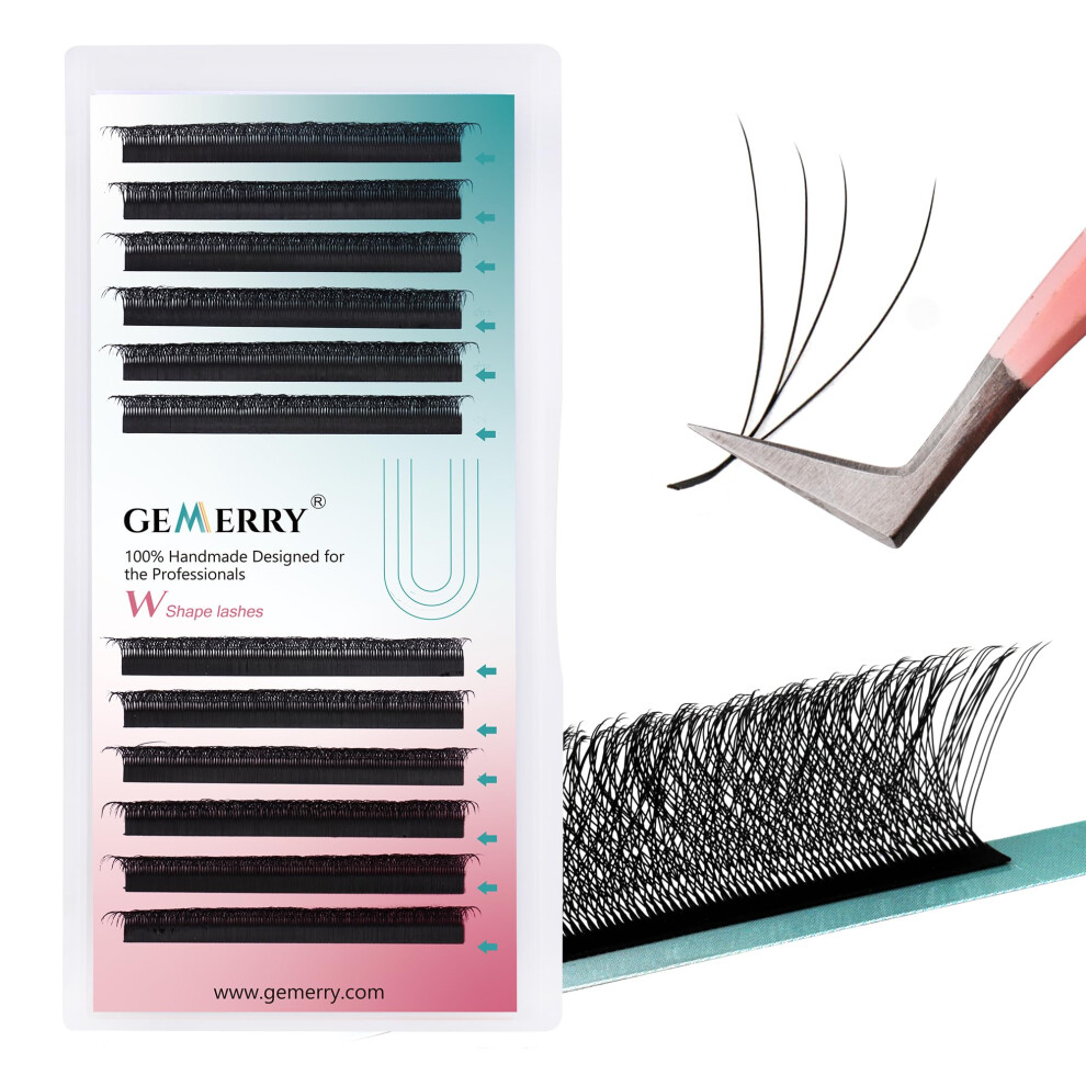 Gemerry W Lashes 4D Premade Fan Lashes Extensions 0.07Mm D Curl 12Mm Eyelash Extensions Individual Lashes Noir Russian Volume Lashes Professional