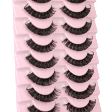 Newcally Eyelashes Russian Strip Lashes Natural Wispy Cat Eye False Eye Lashes Pack 3D Clear Band Fluffy Fake Eyelashes 10 Pairs