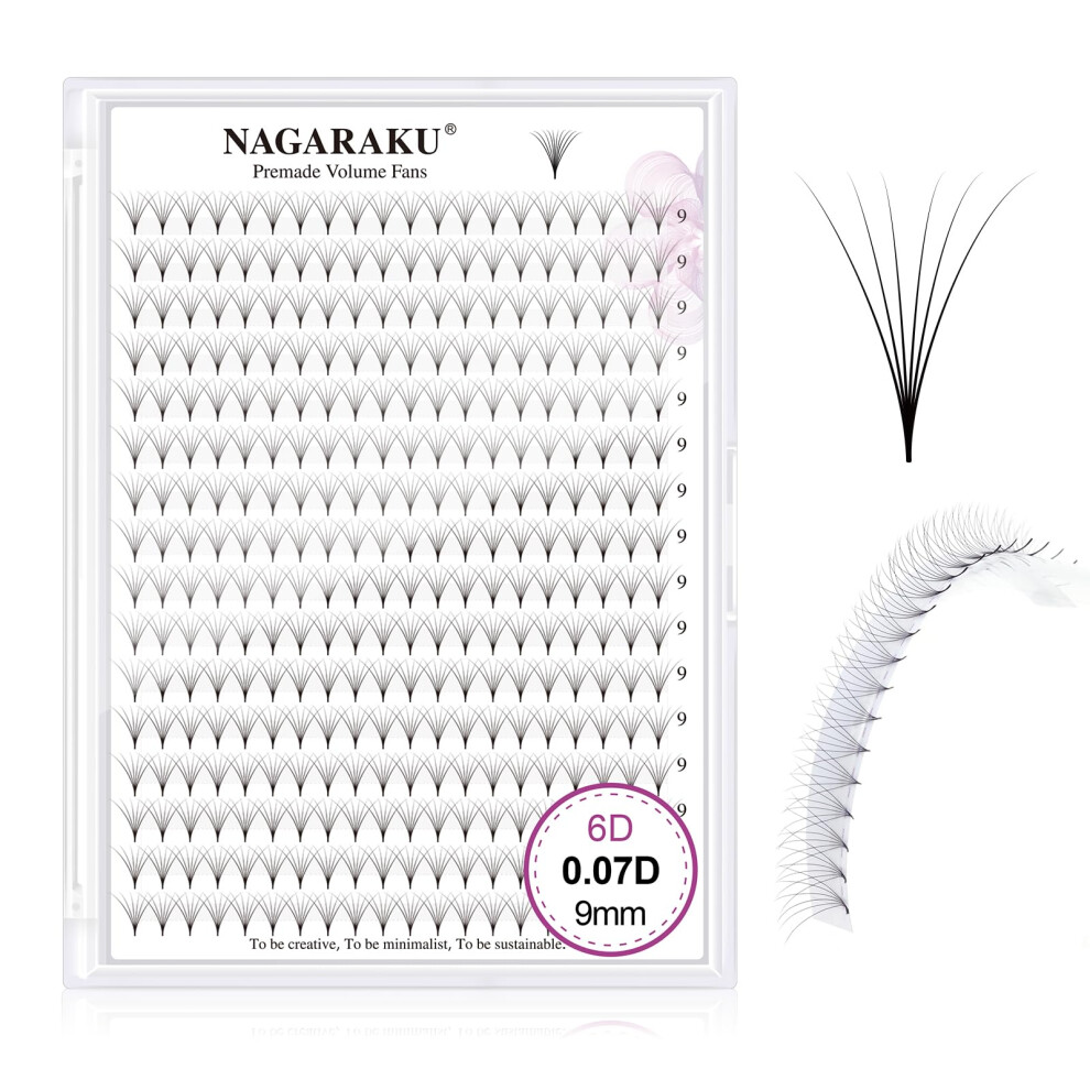 Nagaraku Eyelash Extensions 320 Clusters Premade Fans Russian Volume Long Stem Premade Fans Thin Pointy Base Natural Pre Fanned Fluffy False Eyelash