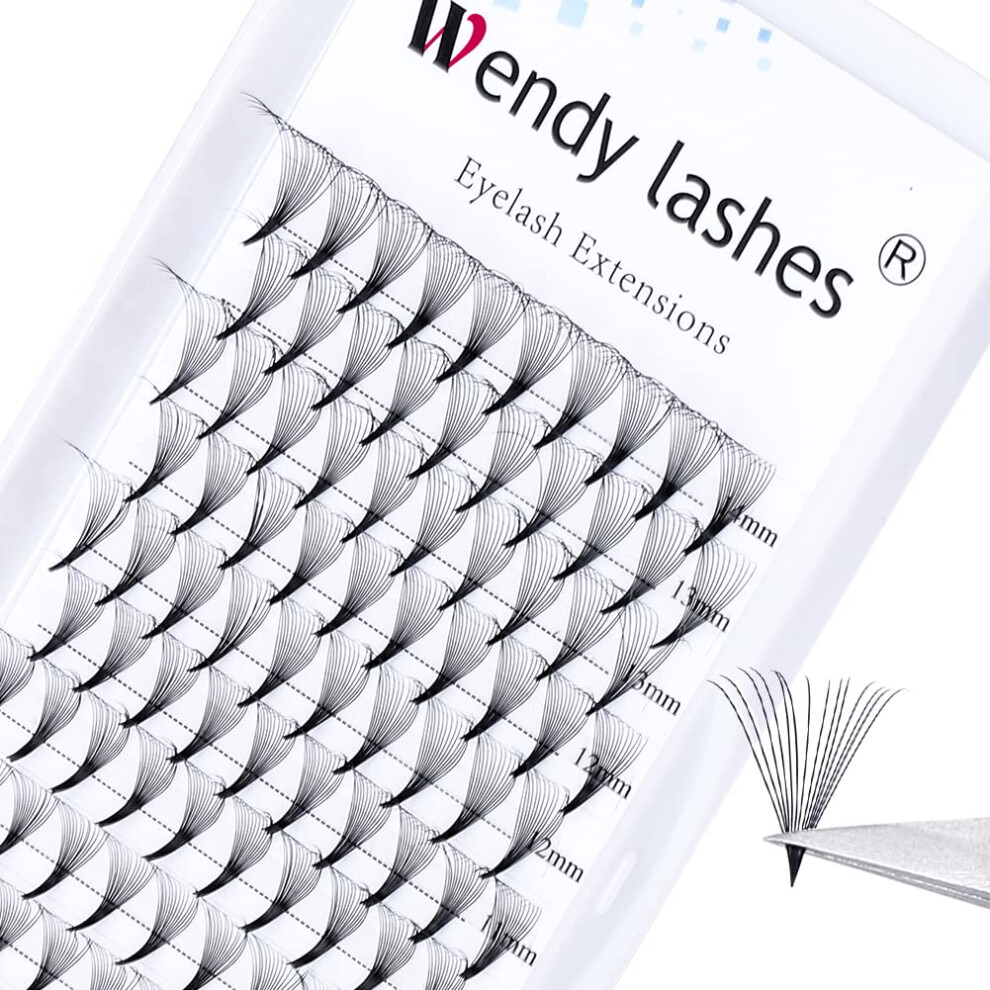 Wendy Lashes Premade Fans Eyelash Extension 14D D Curl 0.07Mm 12Mm Pre Fanned Russian Volume Lashes Middle Tap Volume Lash Extensions(14D-0.07-D-12)
