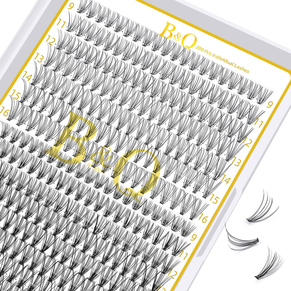 B&Qaugen B&Q Lash Clusters 10D+20D-D-9-16Mix Lashes 280 False Eyelash Individual Lashes Cluster Diy Eyelash Extensions At Home (10D+20D-D-9-16Mix)