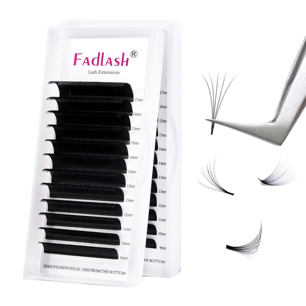 Fadlash Easy Fan Lashes D Curl 0.05 9-17Mm Mixed Length Russian Lashes Natural Look Self Fanning Eye Lashes Automatic Blooming Russian Eyelashes