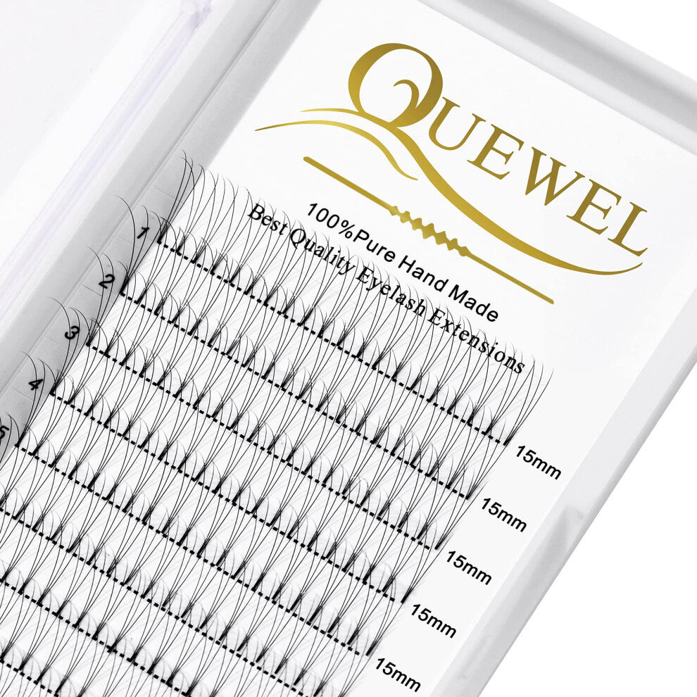 Quewel Premade Fan Volume Lash Extensions 3D 0.07C 15Mm Russian Pre Made Fan Lashes | Long Lasting |3D 4D 5D 6D 0.07/0.10 C/D Curl 8-15Mm | Easy