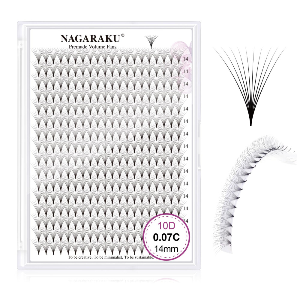 Nagaraku Eyelash Extensions 320 Clusters Premade Fans Russian Volume Long Stem Premade Fans Thin Pointy Base Natural Pre Fanned Fluffy False Eyelash
