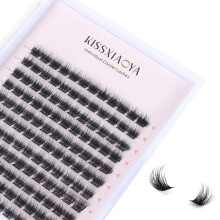 Cluster Lashes Extensions, 144Pcs Individual Clusters Lashes D Curl 10mm, Wide Stem Cluster Eyelashes Soft Natural False Eyelashes DIY Eyelash