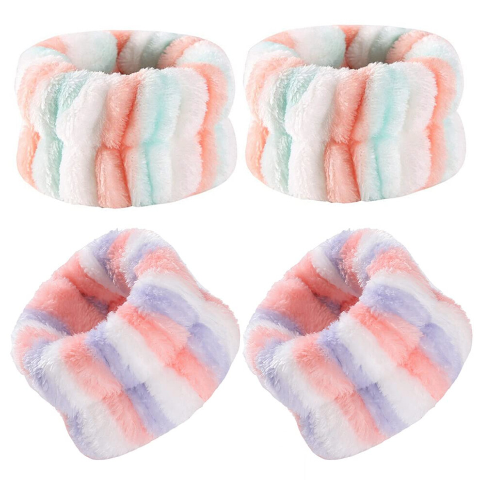 4 Pcs Wrist Washband Soft Coral Fleece Face Washing Towel Absorbent Face Wash Wristband Portable Wrist Bands Sleeve Keep Liquids Away From Spilling 5051225926748
