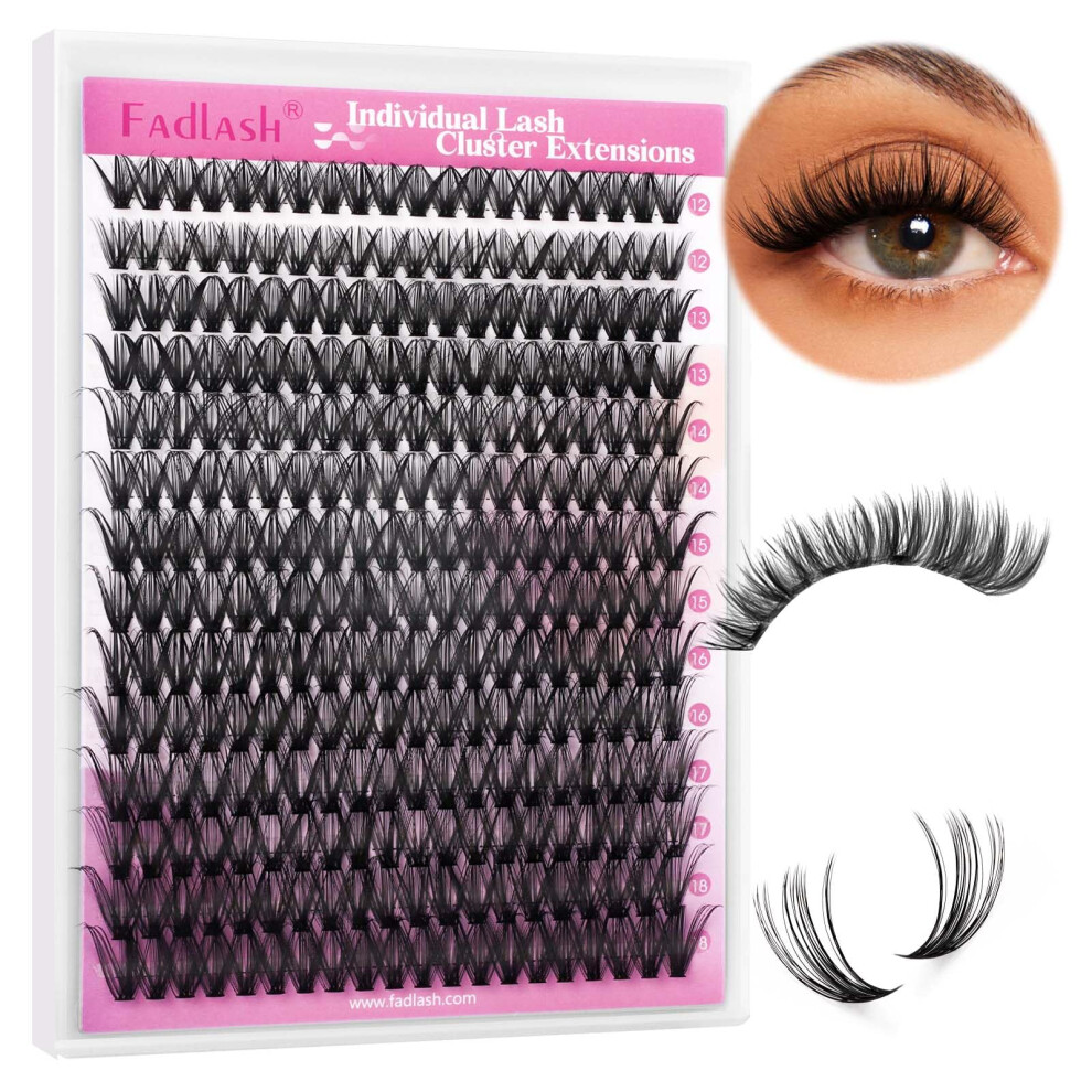 Fadlash Individual Cluster Lashes Extensions 40D 0.07 D Curl 12-18Mm Mixed Trays Extensions Individual Cluster Lashes Diy Eyelash Extensions At Home