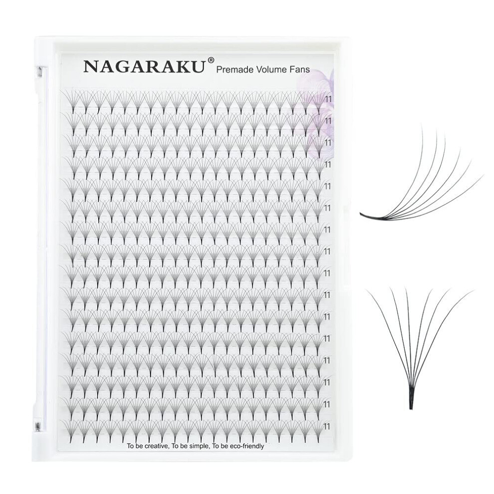 Nagaraku Eyelash Extensions 320 Clusters Premade Fans Russian Volume Long Stem Premade Fans Thin Pointy Base Natural Pre Fanned Fluffy False Eyelash
