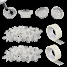Lash Glue Ring Cup [200PCS] with 2 Slots for Lash Extension Supplies, Blossom Ring Cup with 2 Rolls Glue Point, Volume Fan Eyelash Extensions