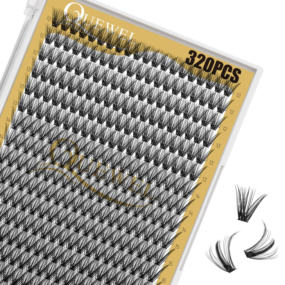 Quewel 320Pcs Individual Lashes Cluster Lashes 40D C Curl Mix12-18Mm Individual Lash Extension Lash Clusters Diy Eyelash Extensions For Home Use (40D